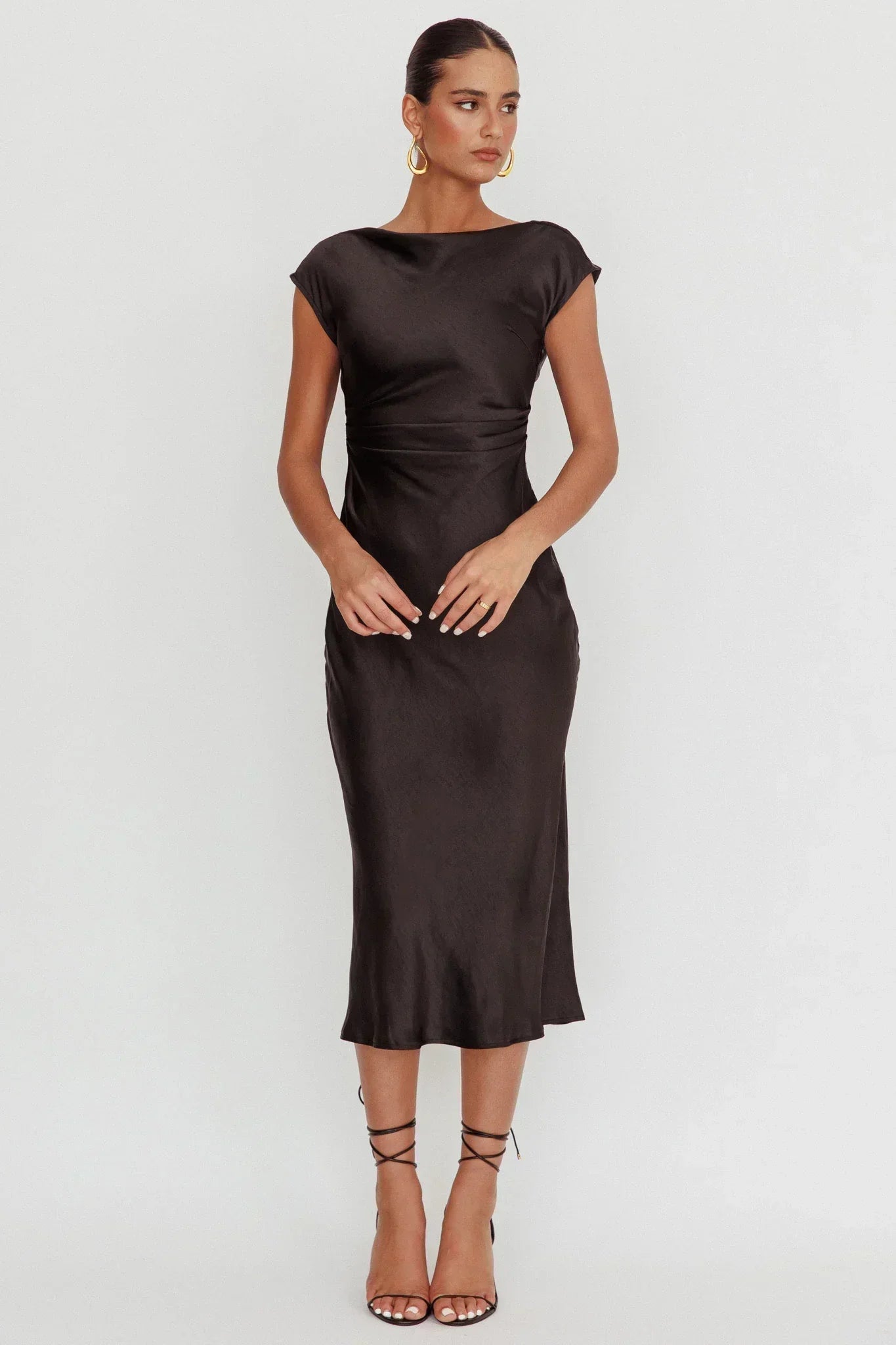 Loveland Cap Sleeve Cowl Back Midi Dress Black