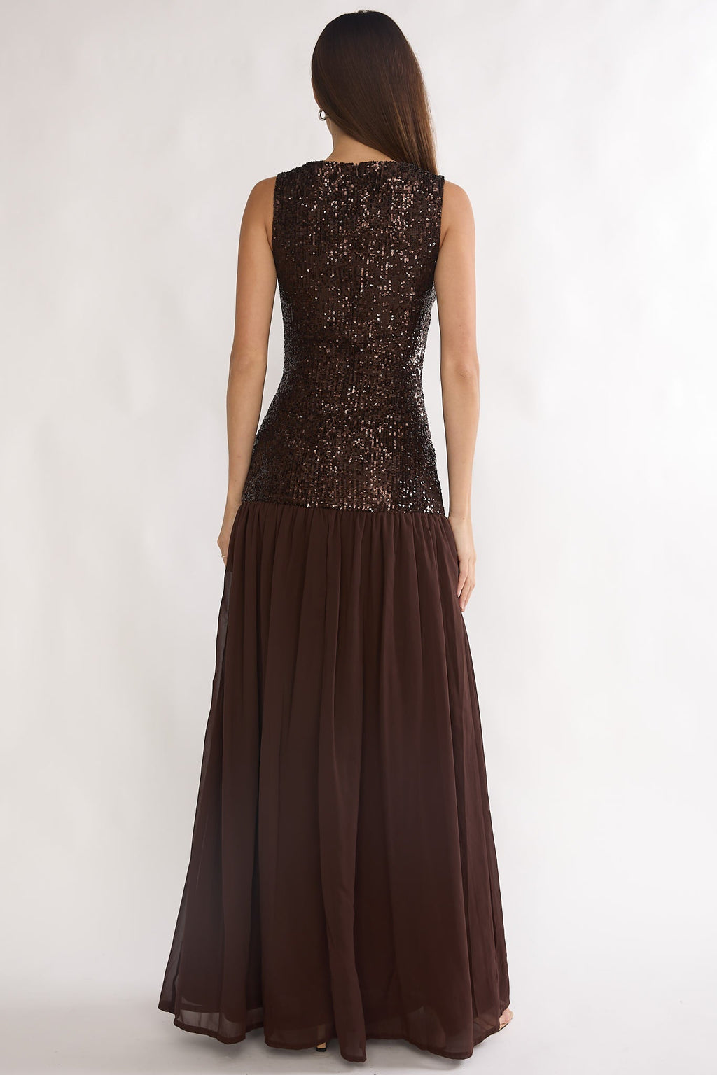 Dioris Sequin Maxi Dress Chocolate