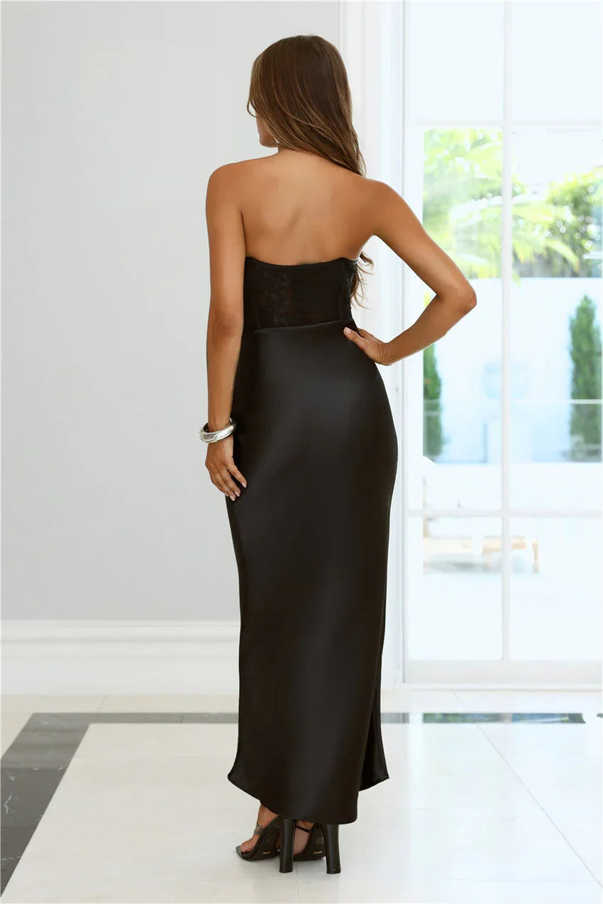Sultry Nights Lace Corset Maxi Dress Black