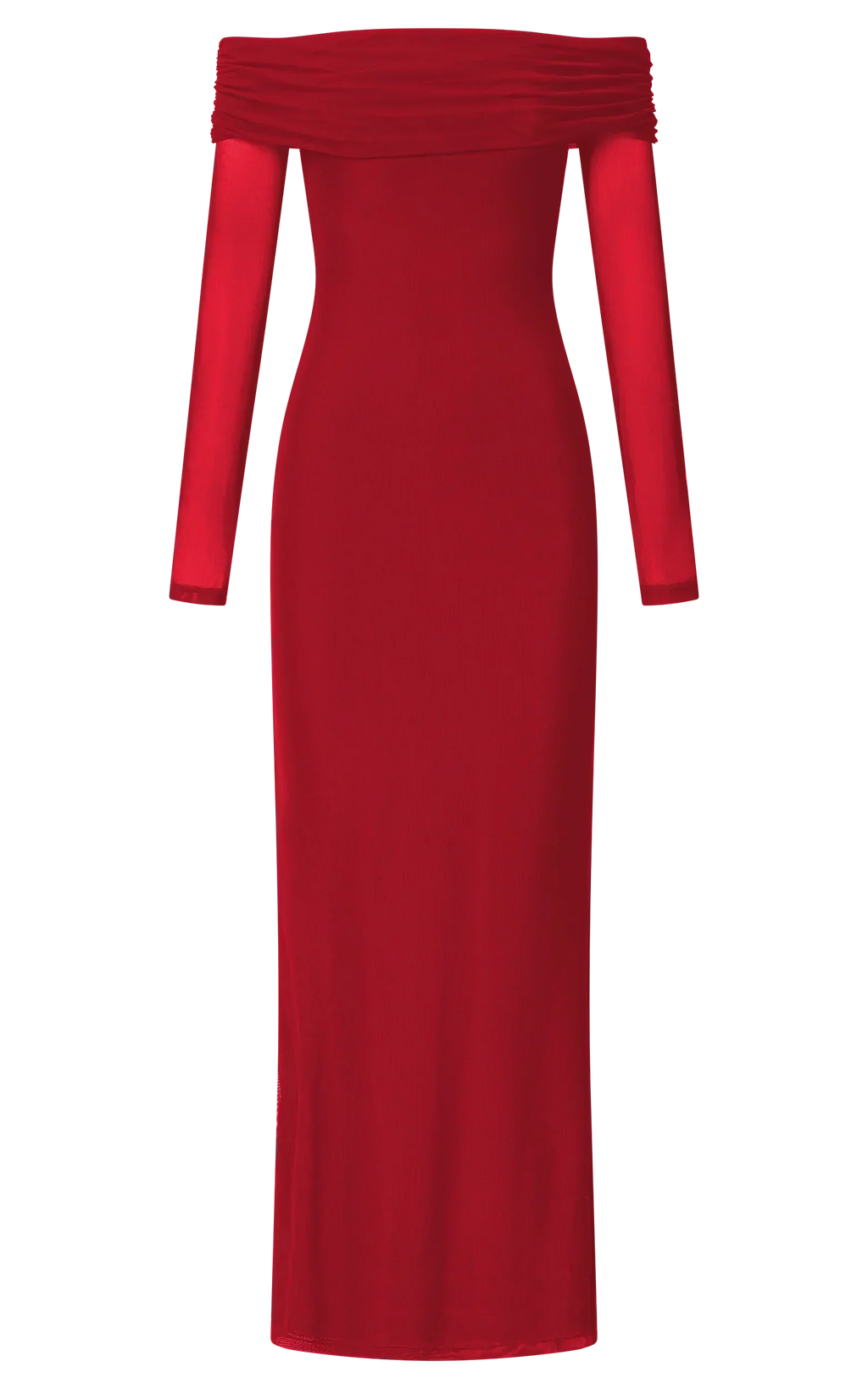 Bethanie Maxi Dress - Off The Shoulder Mesh Dress in Red