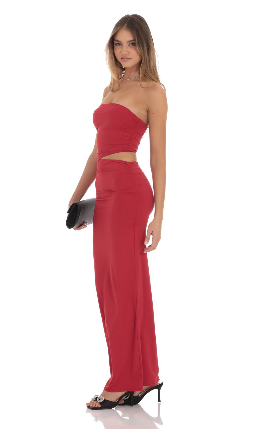Strapless Cutout Maxi Dress in Red