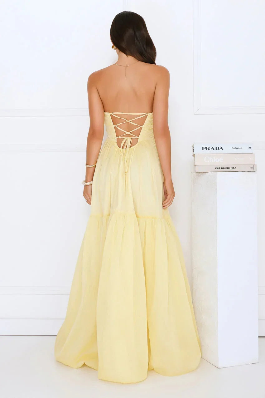 Unforgettable Style Strapless Maxi Dress Yellow