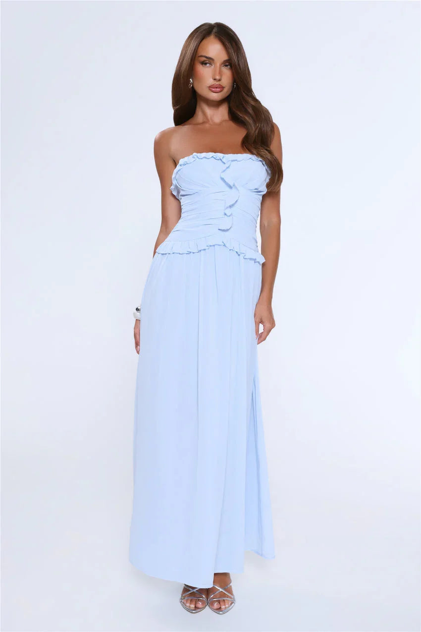 Hour Whispers Strapless Maxi Dress Blue