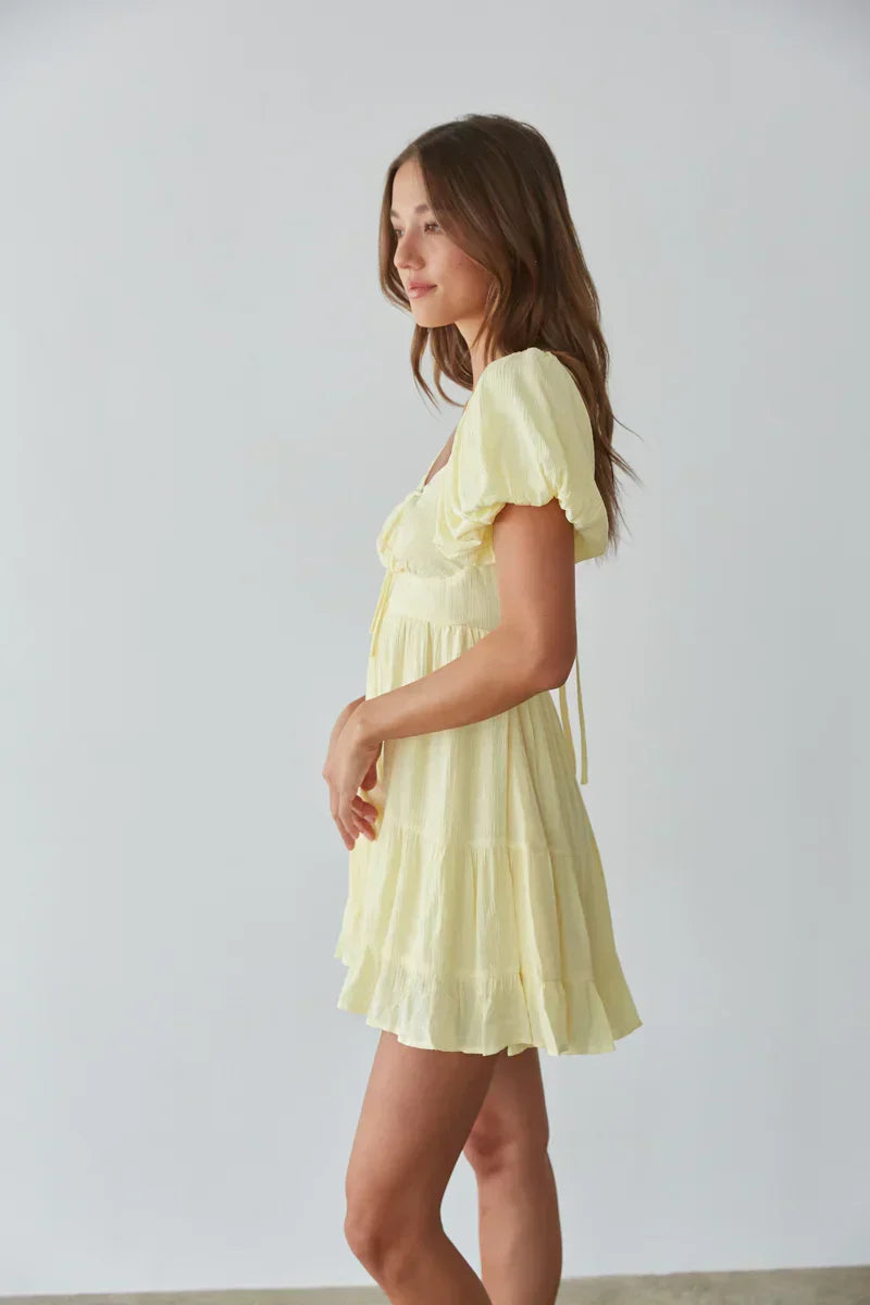 Dallas Open Back Puff Sleeve Babydoll Mini Dress