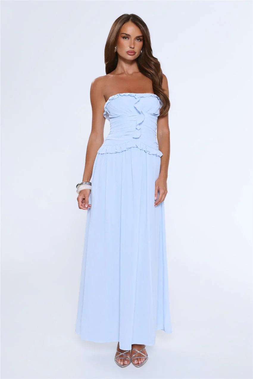 Hour Whispers Strapless Maxi Dress Blue