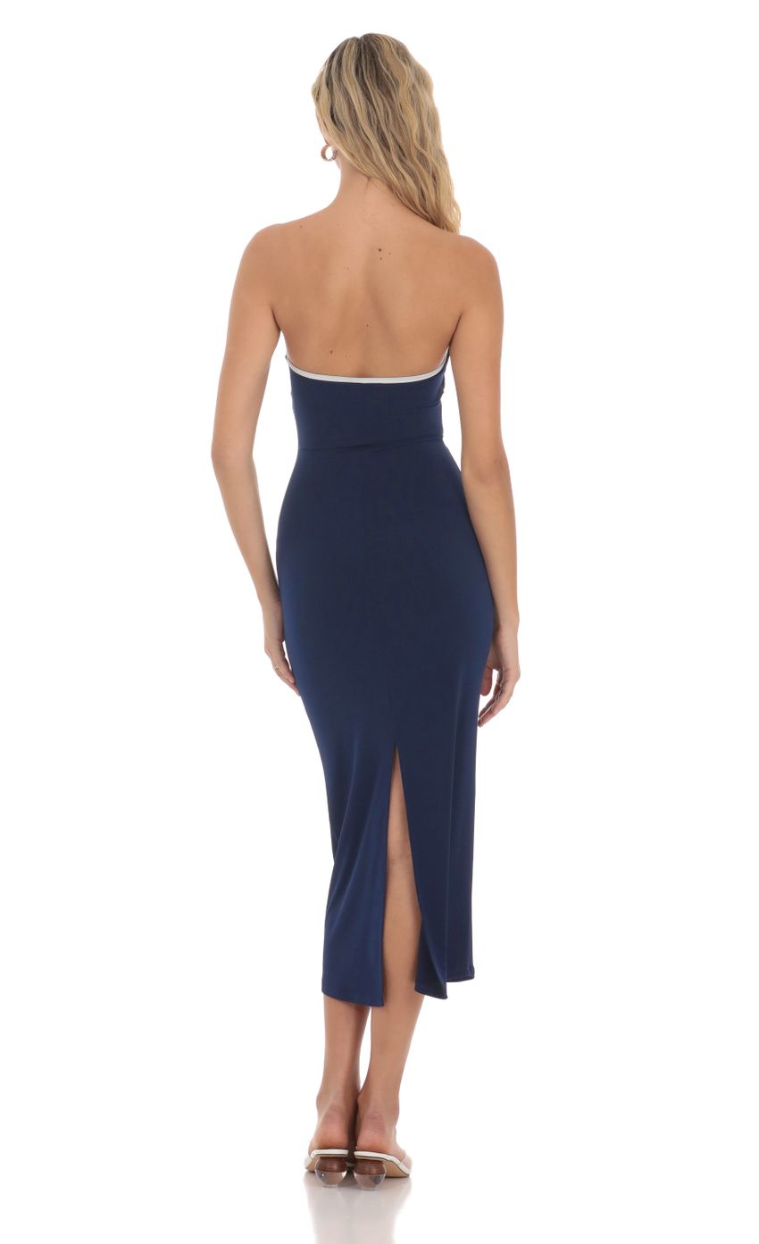 Cutout Strapless Midi Dress in Navy