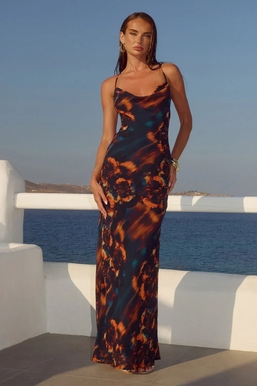 Brigette Cowl Cross Back Maxi Dress Valina Orange
