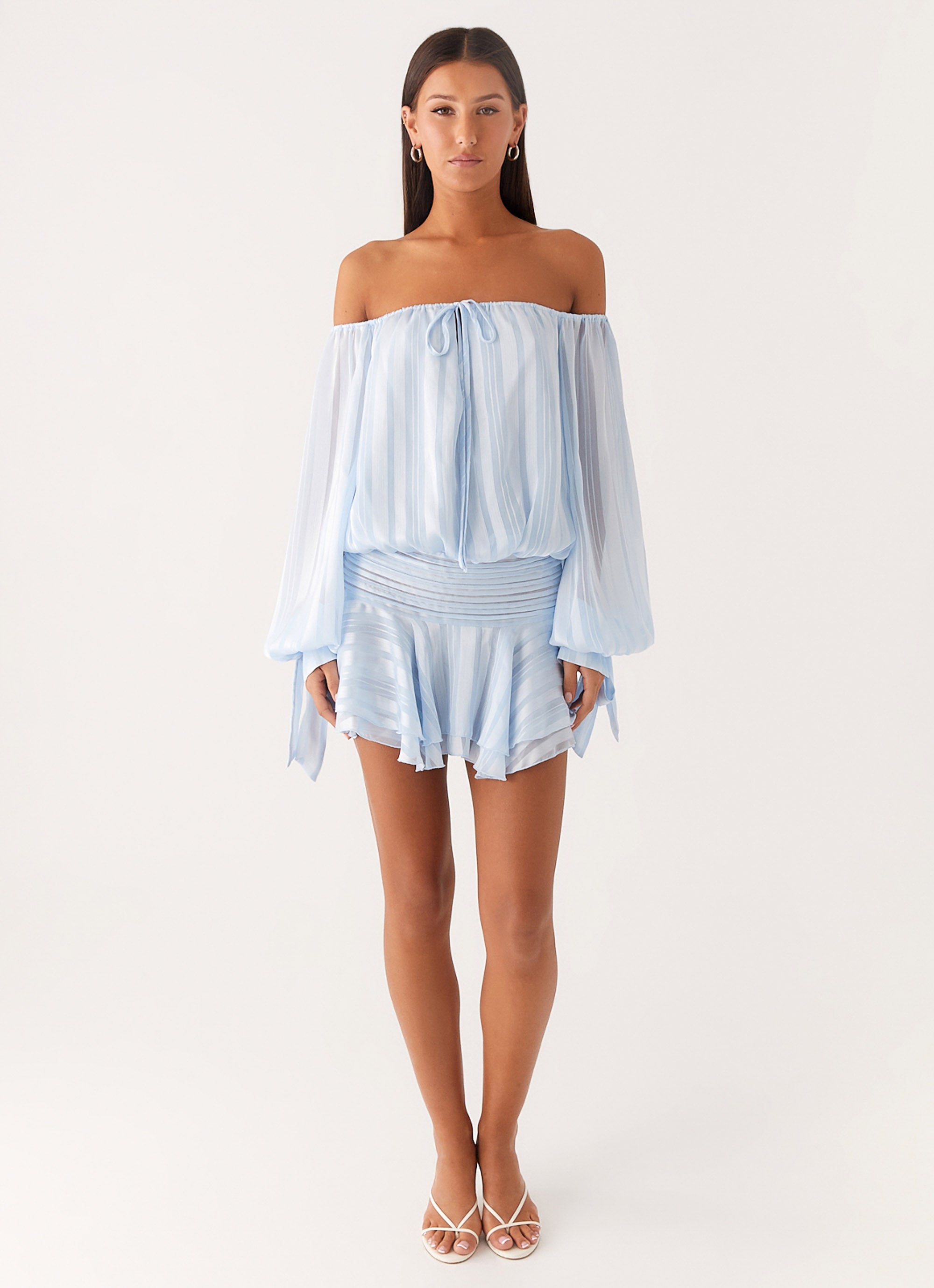 Eira Balloon Sleeve Mini Dress Blue