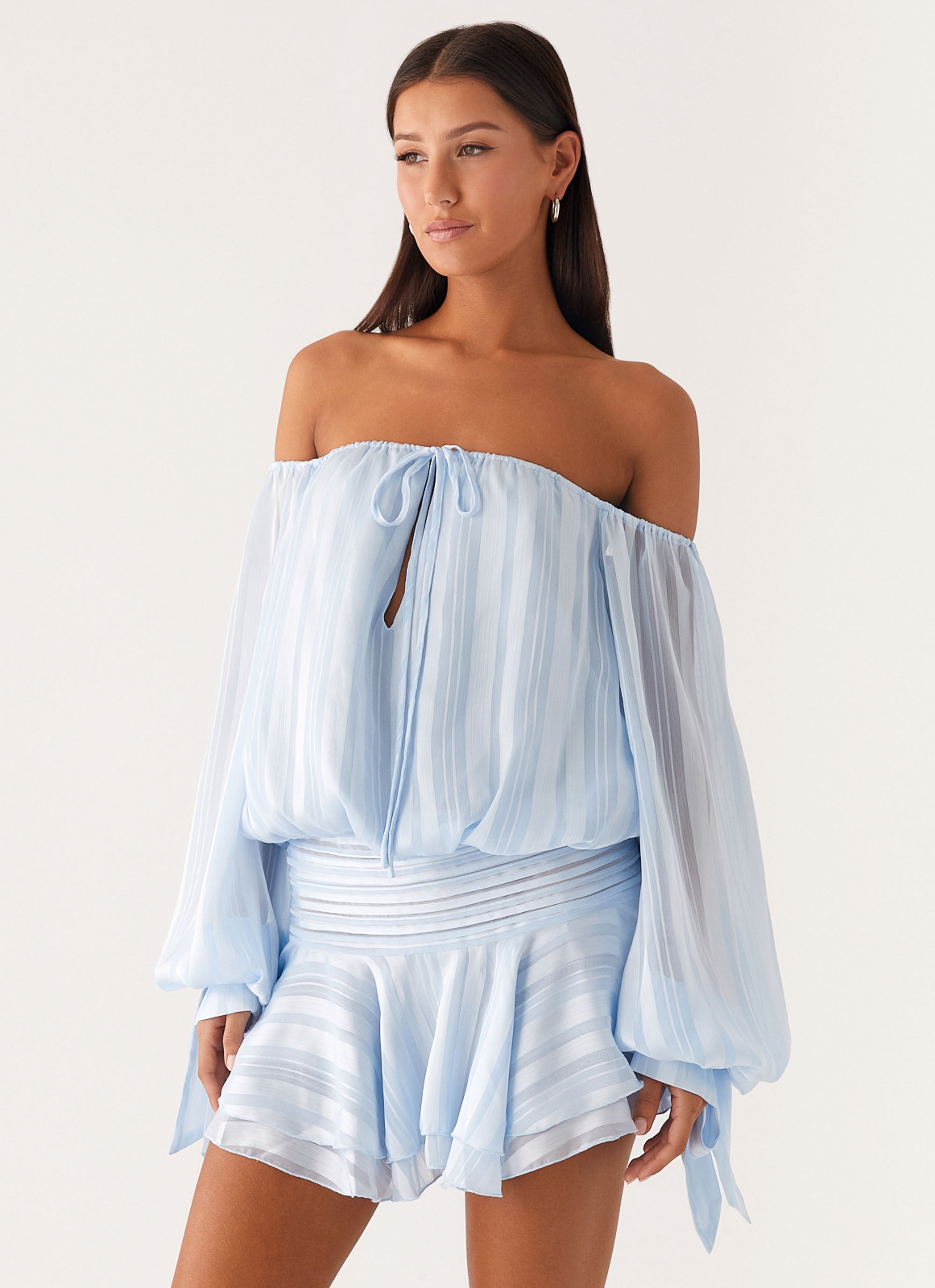 Eira Balloon Sleeve Mini Dress Blue