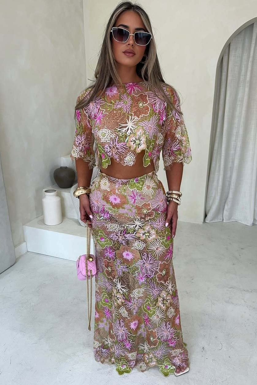 Elina Embroidered Sequin Two-Piece Set