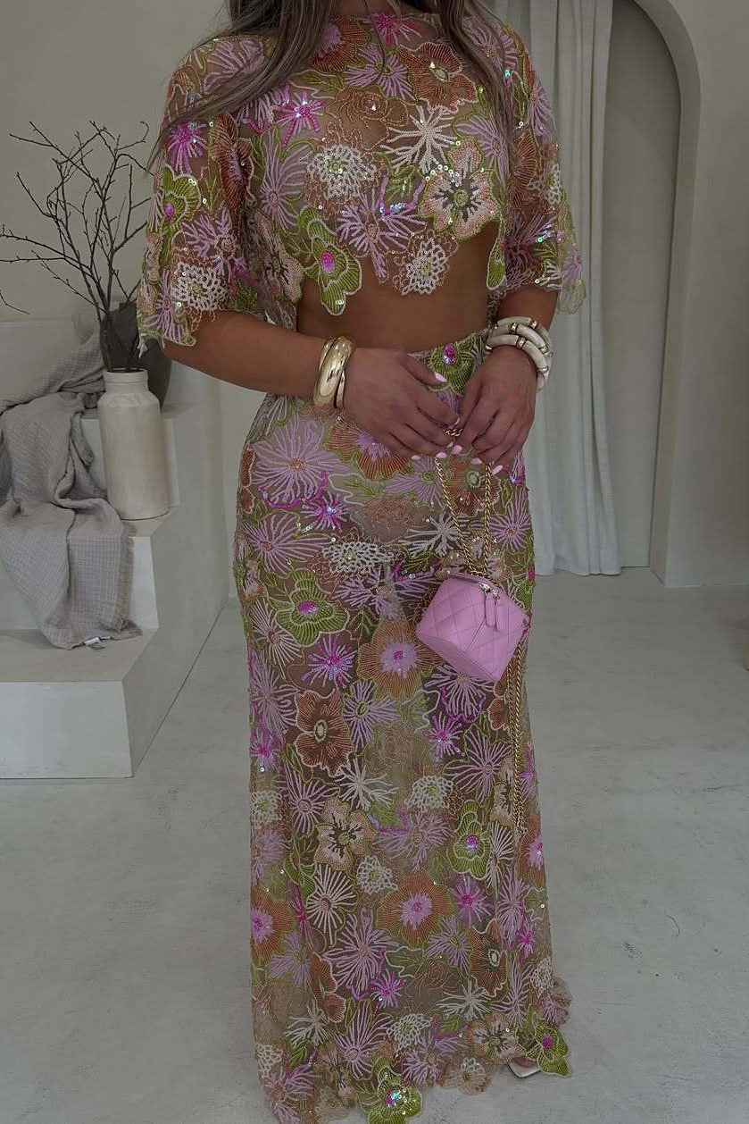Elina Embroidered Sequin Two-Piece Set