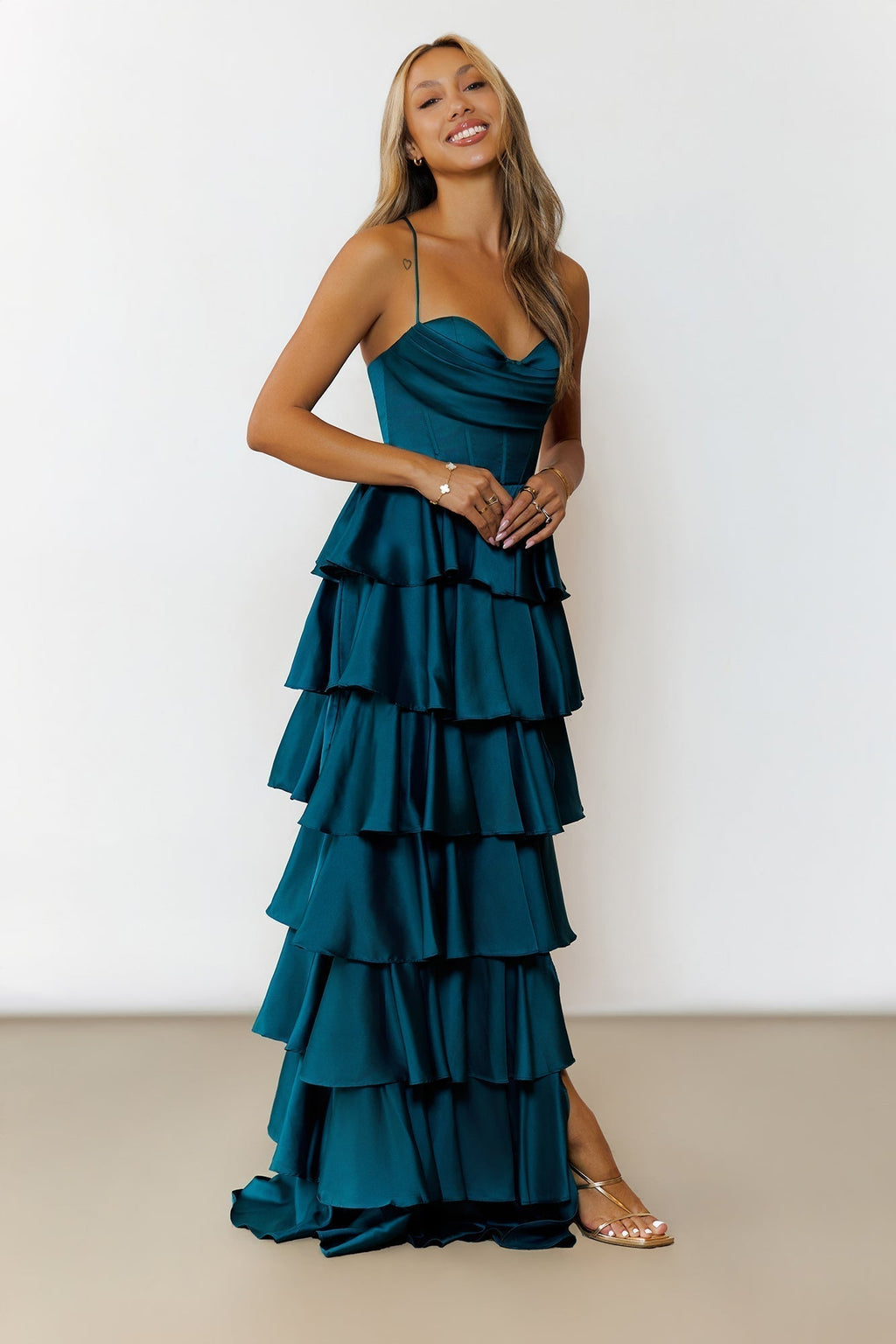 Emerald Satin Maxi Dress