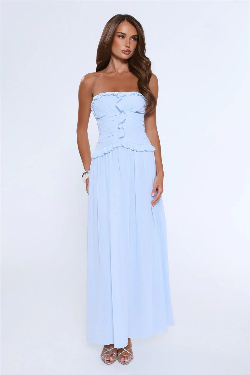 Hour Whispers Strapless Maxi Dress Blue