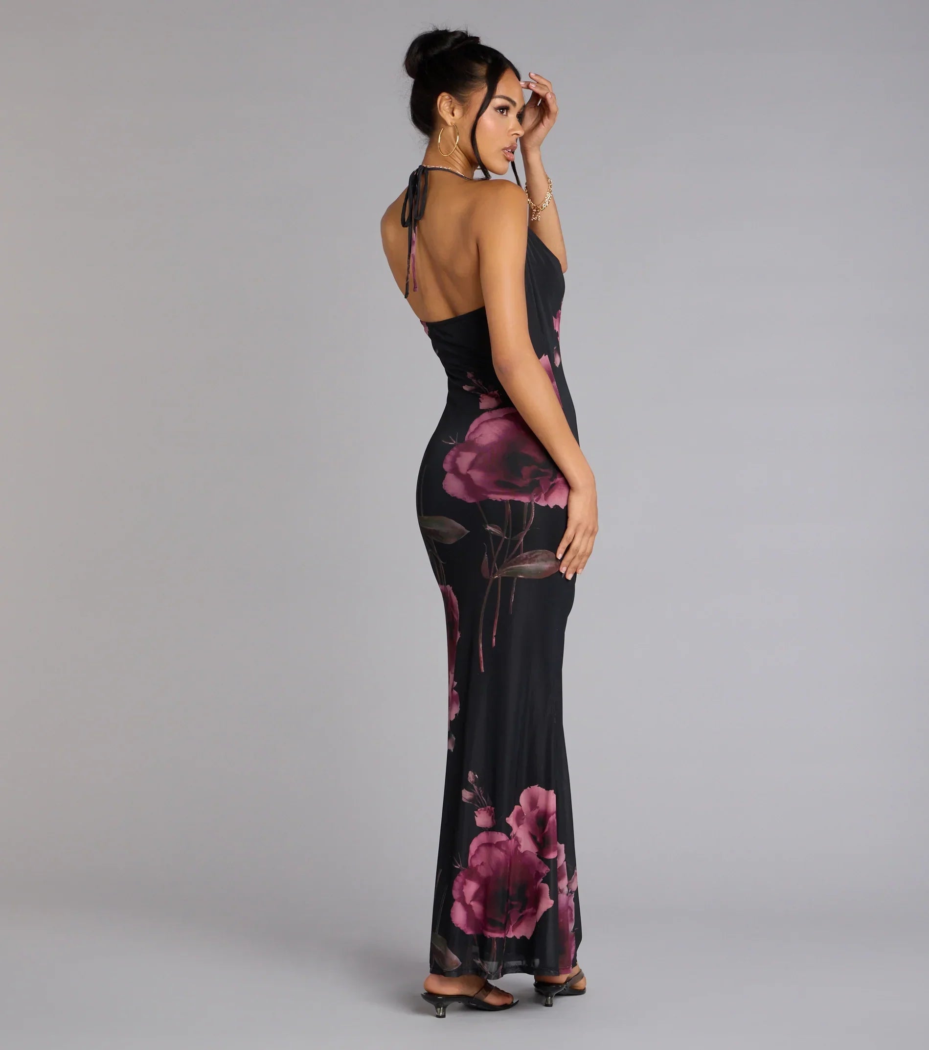 Rooftop Romance Floral Mesh Halter Maxi Dress