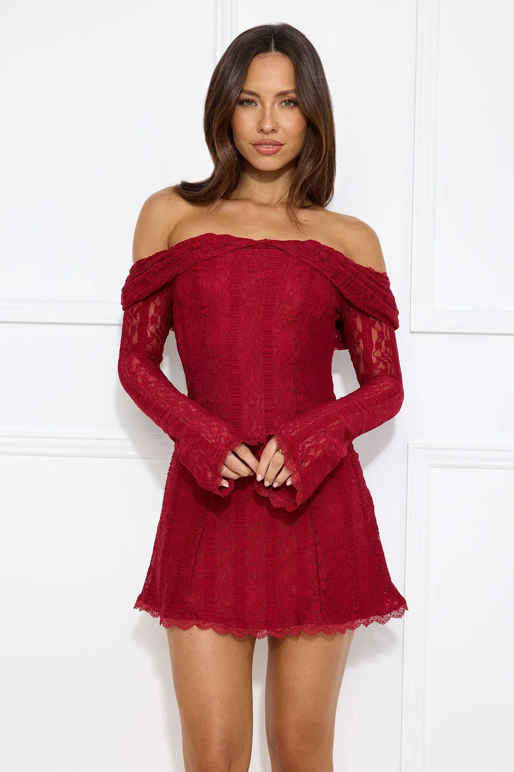 Secret Smile Lace Off Shoulder Mini Dress