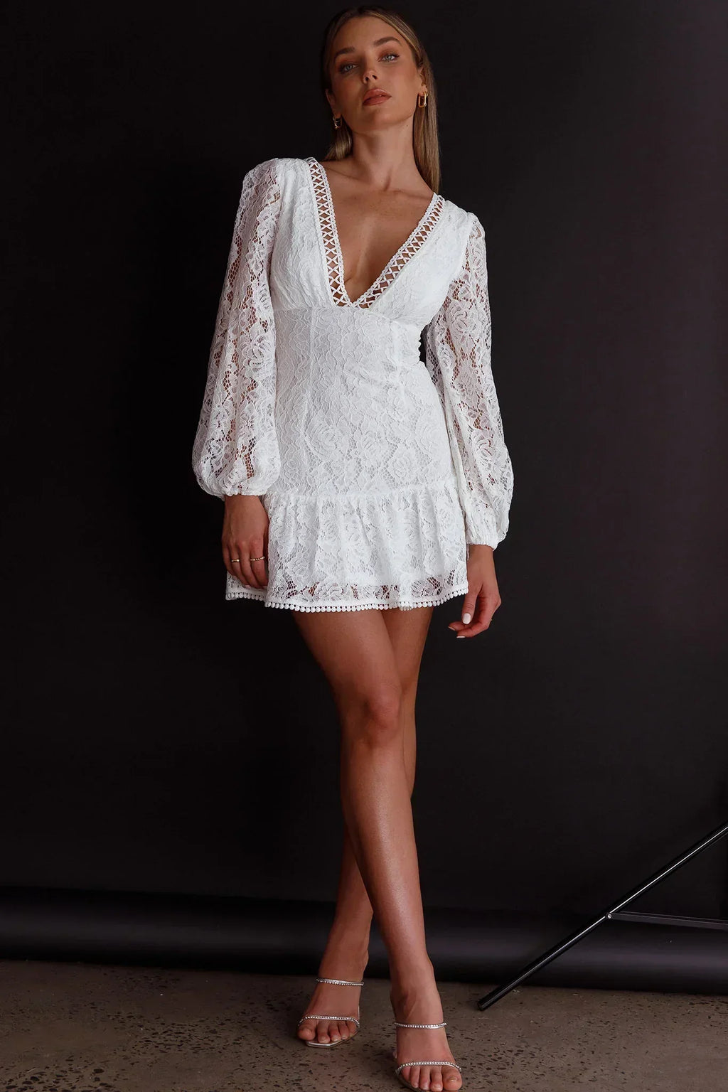 Summer Wine Long Sleeve Lace Dress White