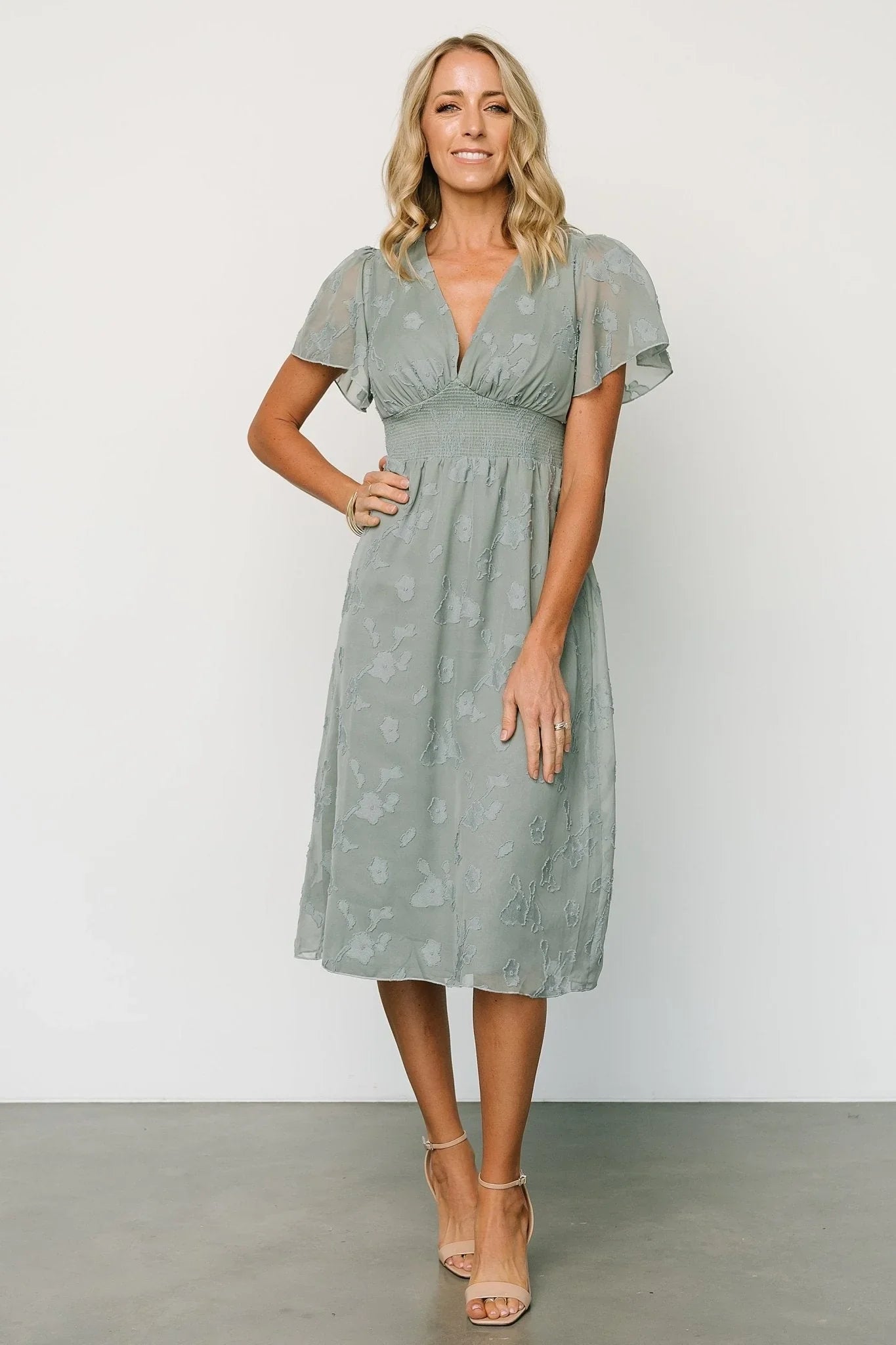 June Smocked Midi Dress | Eucalyptus