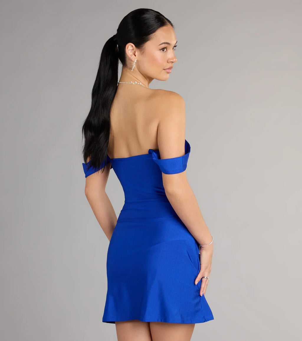 Classics Lover Off-The-Shoulder Satin A-Line Mini Dress