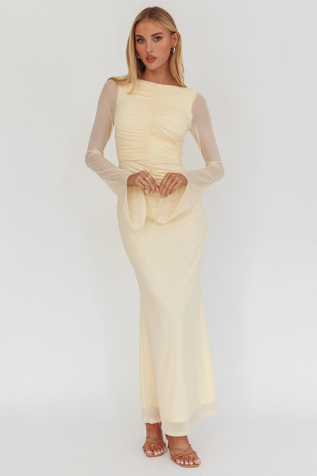 Luna Love Long Sleeve Mesh Maxi Dress Cream