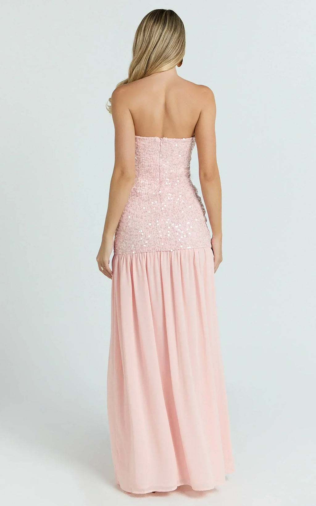 Georgina Maxi Dress - Sequin Strapless Front Split Dress in Pink