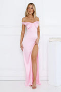 Spark Babe Off Shoulder Satin Maxi Dress Pink