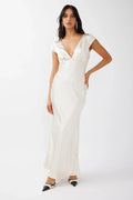 Lucinda V-Neck Twist Back Midi Dress Champagne