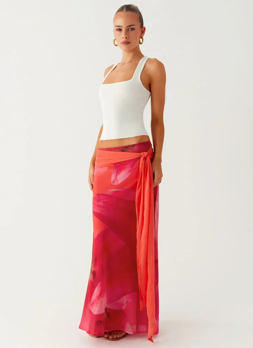 Raya Maxi Skirt - Peach Watermelon Flower