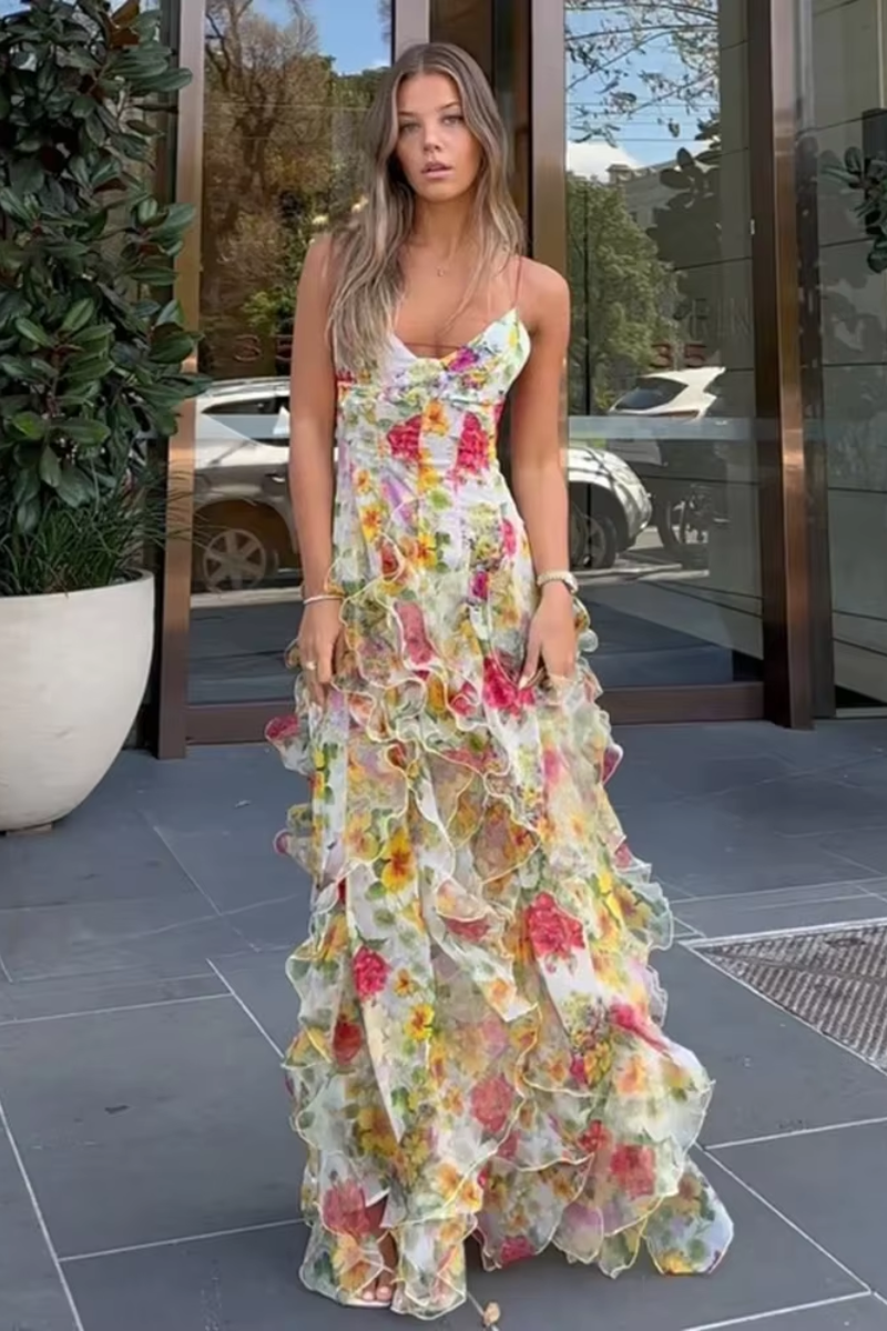 Floral Print Ruffled Maxi Dress