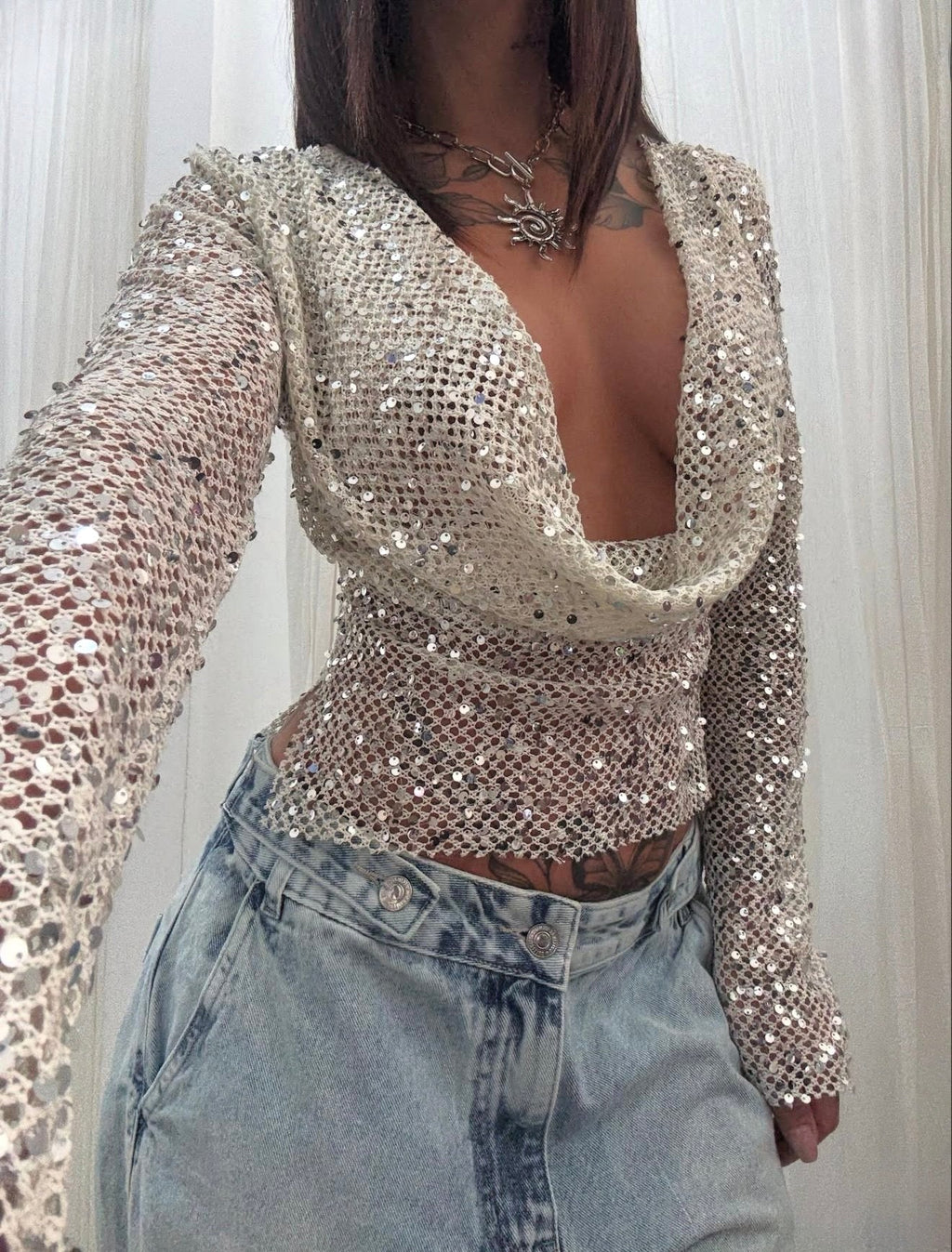 Grace Open-Back Sequin Crop Top