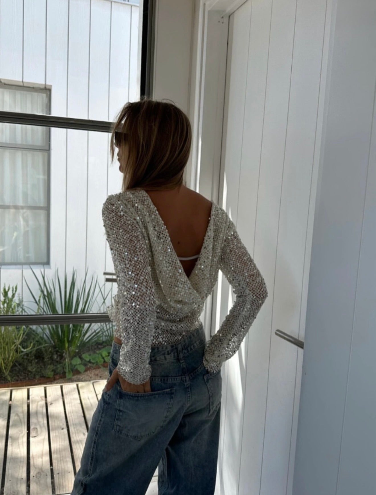 Grace Open-Back Sequin Crop Top