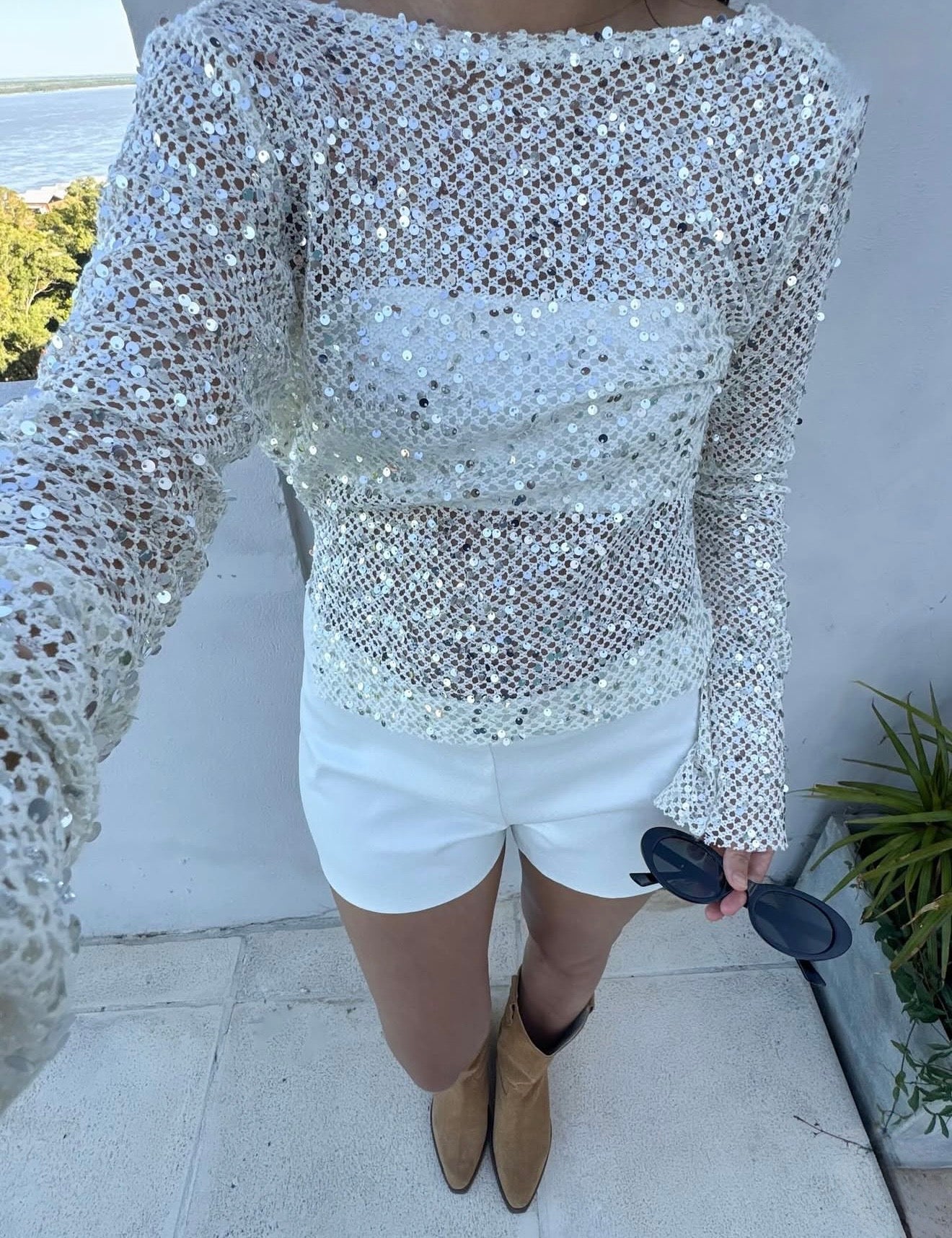 Grace Open-Back Sequin Crop Top