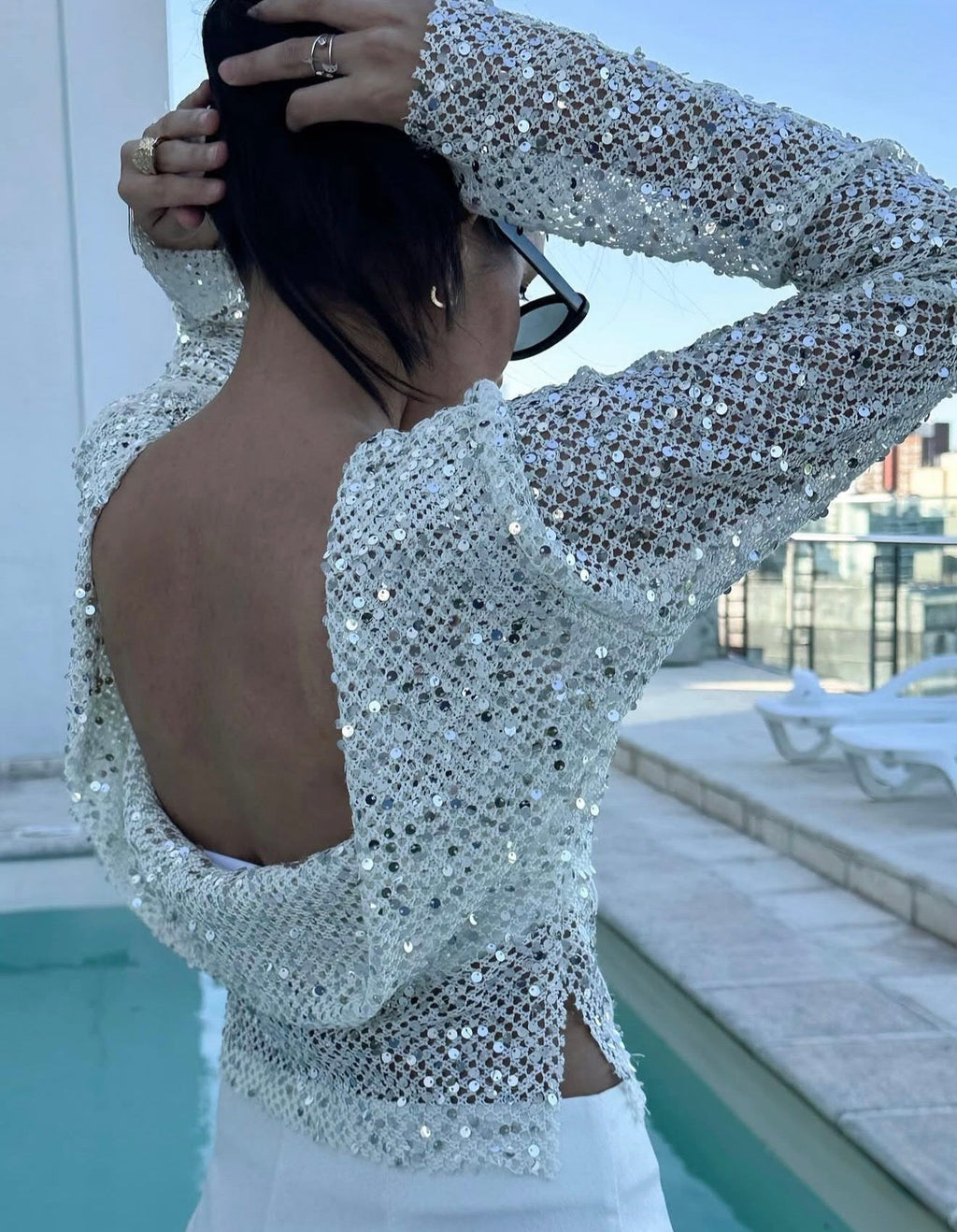 Grace Open-Back Sequin Crop Top