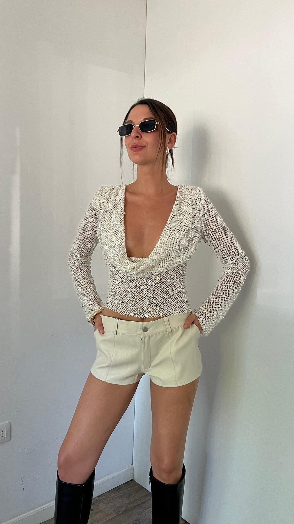 Grace Open-Back Sequin Crop Top