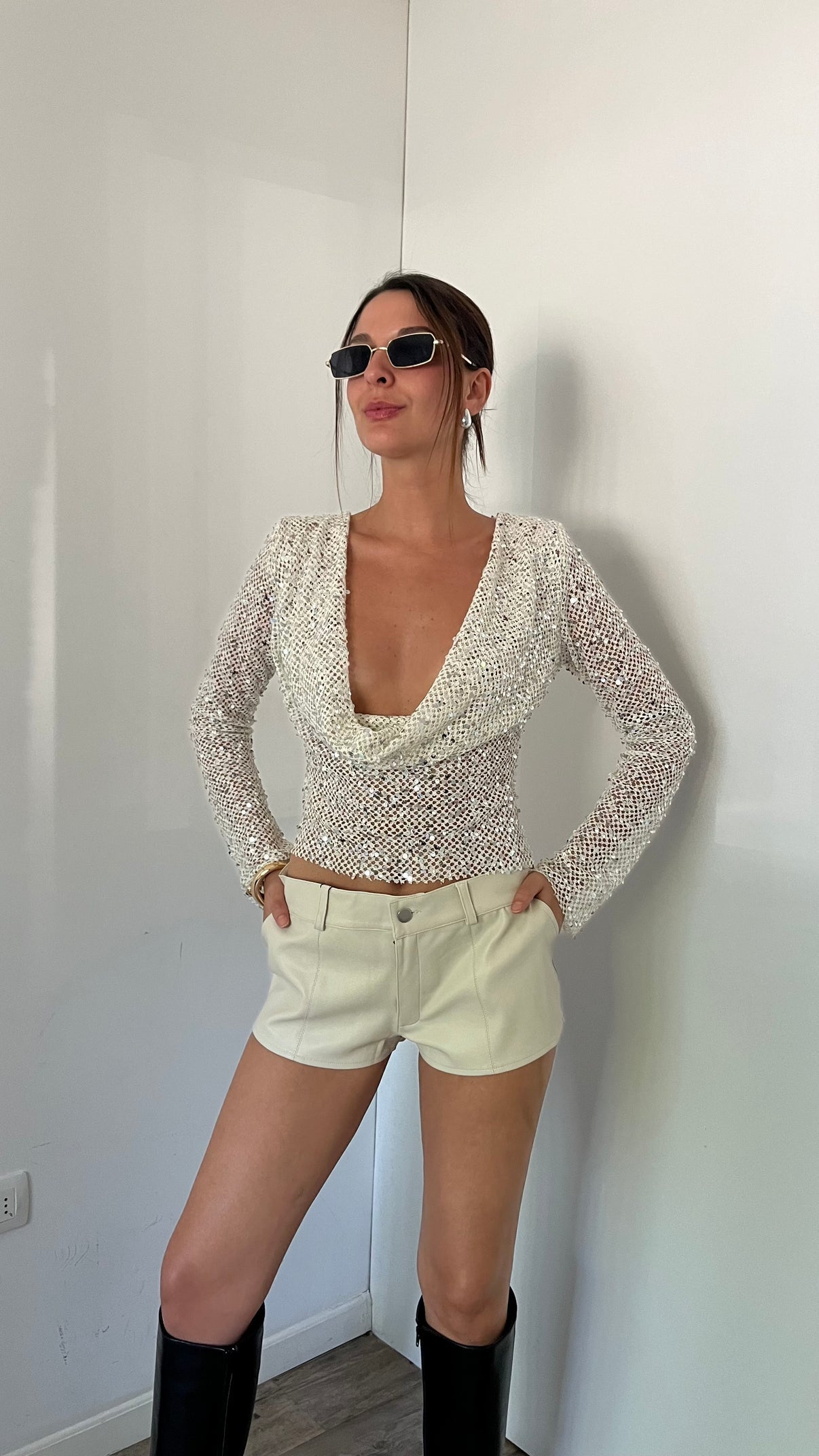 Grace Open-Back Sequin Crop Top