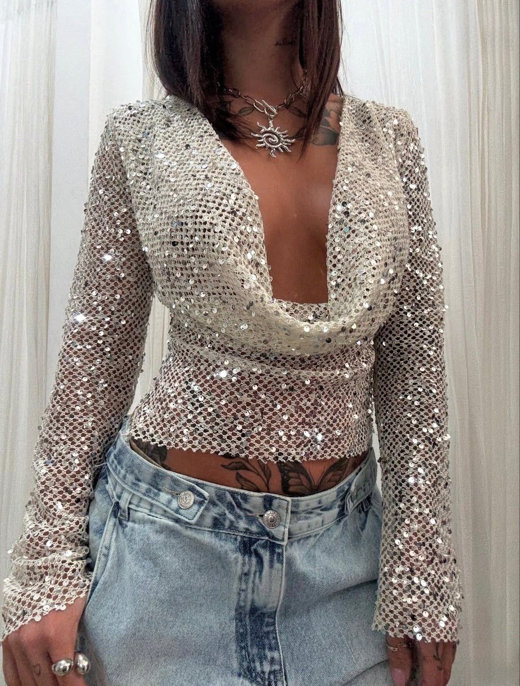 Grace Open-Back Sequin Crop Top