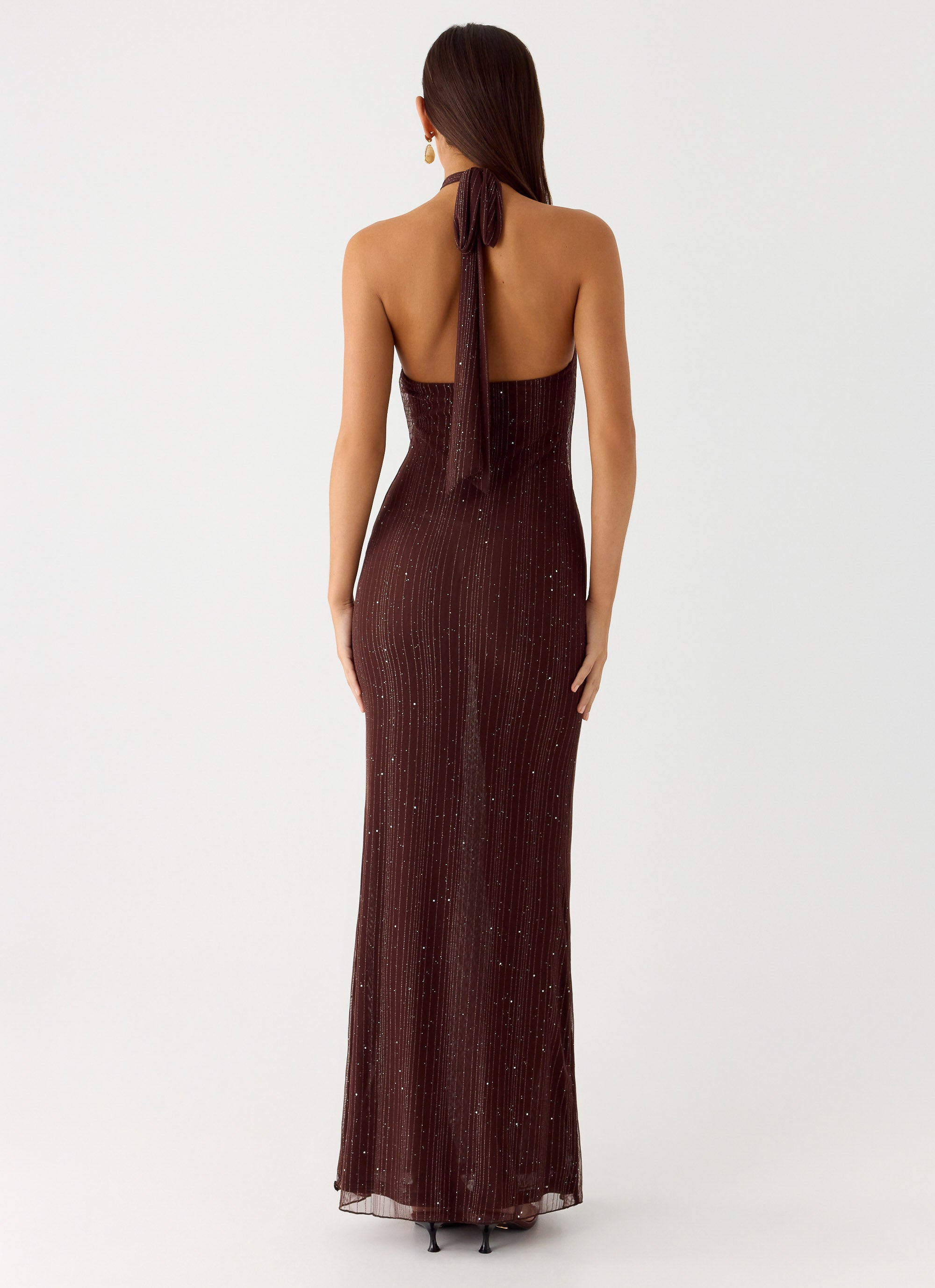 Haylan Sparkle Mesh Maxi Dress Chocolate