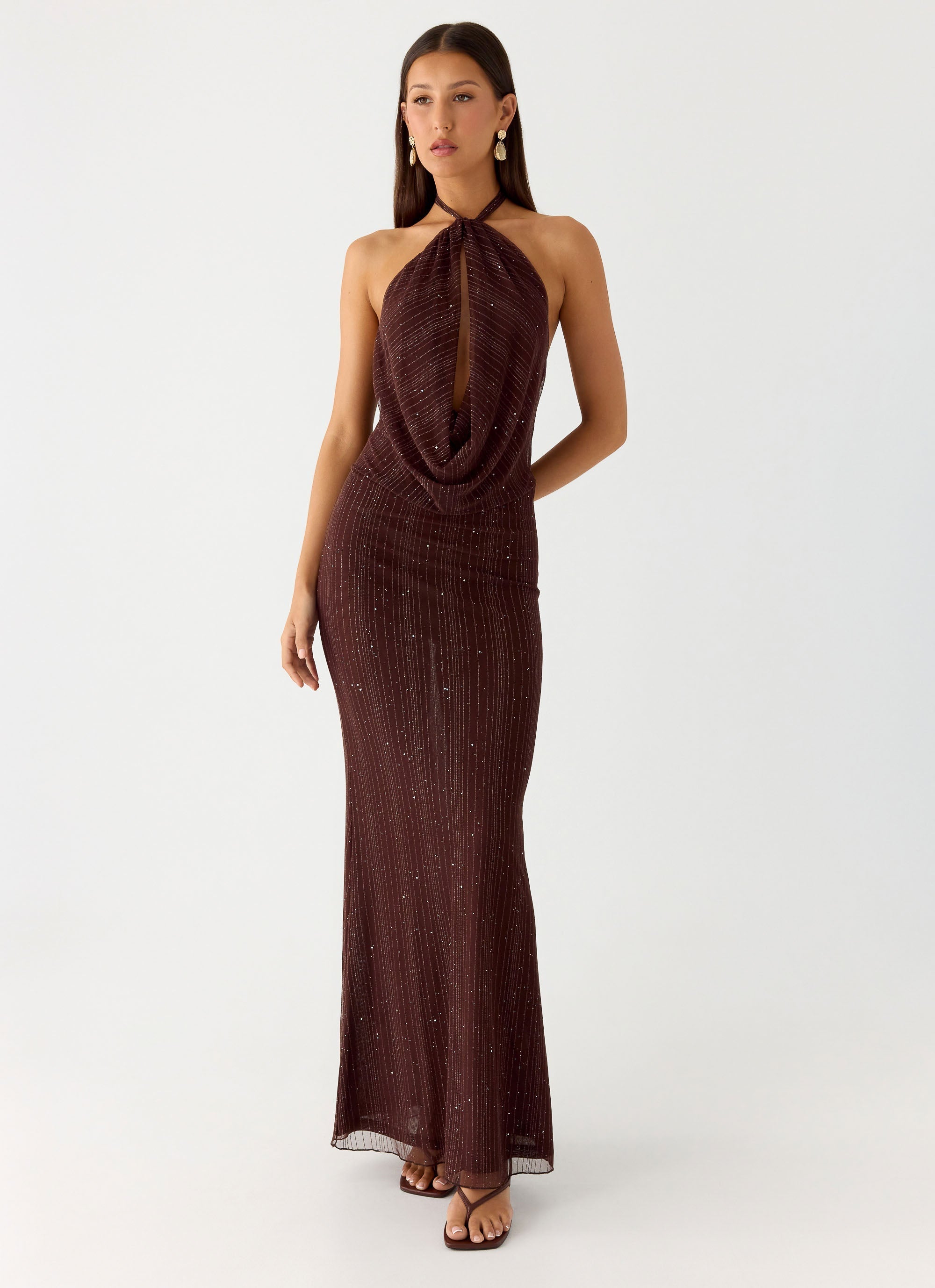 Haylan Sparkle Mesh Maxi Dress Chocolate