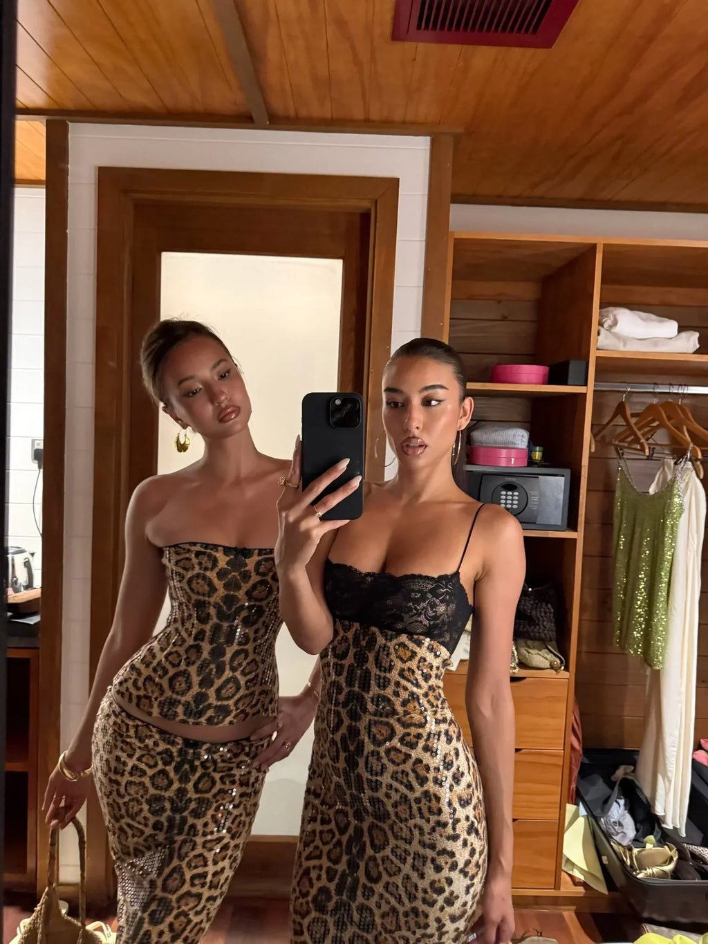 Helena Sequin Leopard Skirt Set