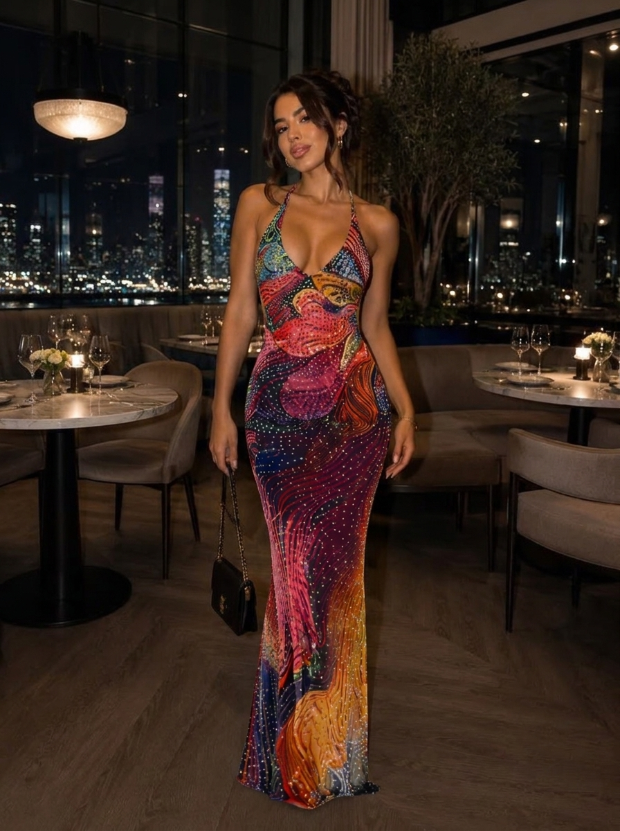 Esmeralda Crystal Maxi Dress
