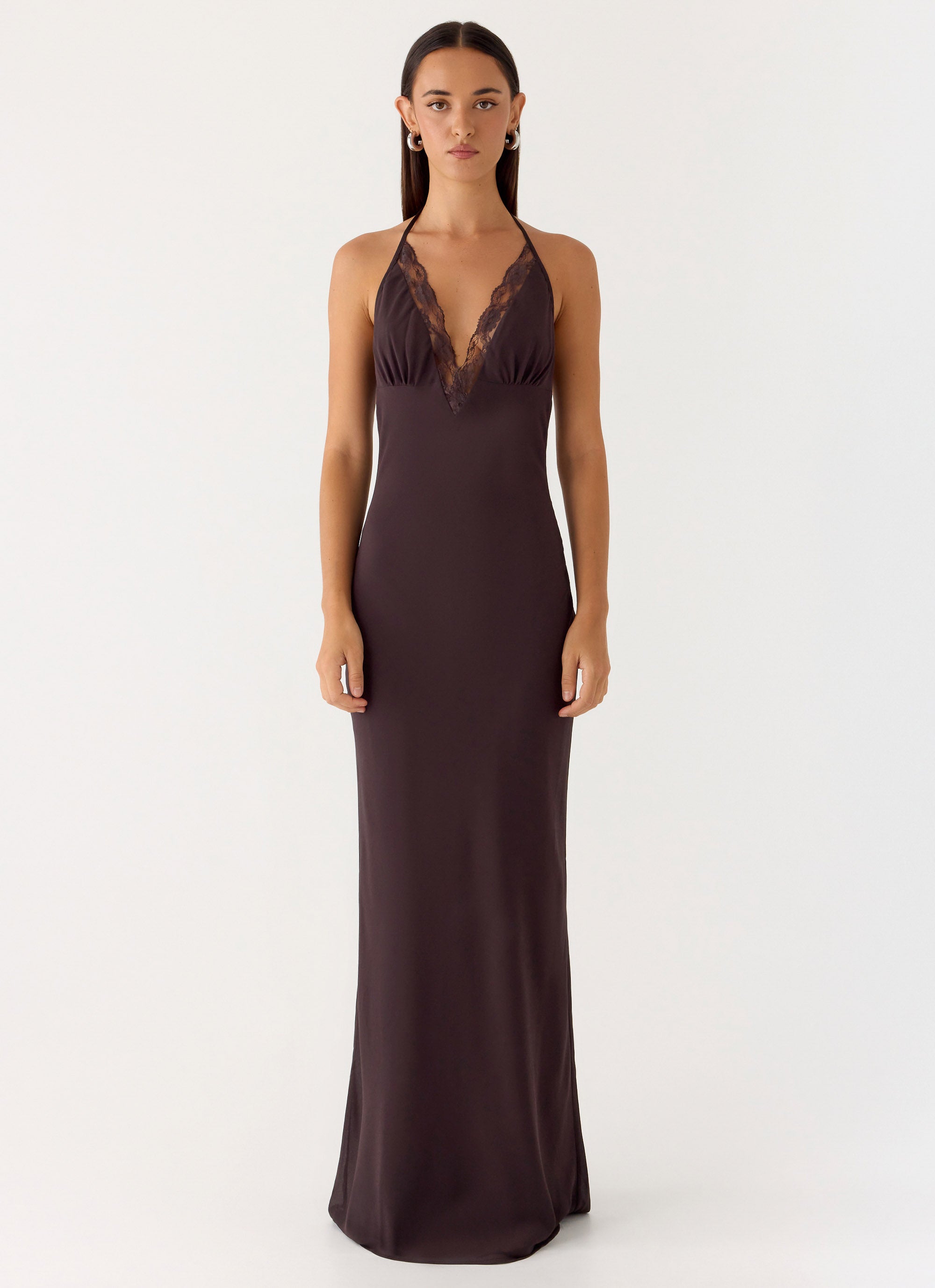 Indya Halter Maxi Dress Chocolate