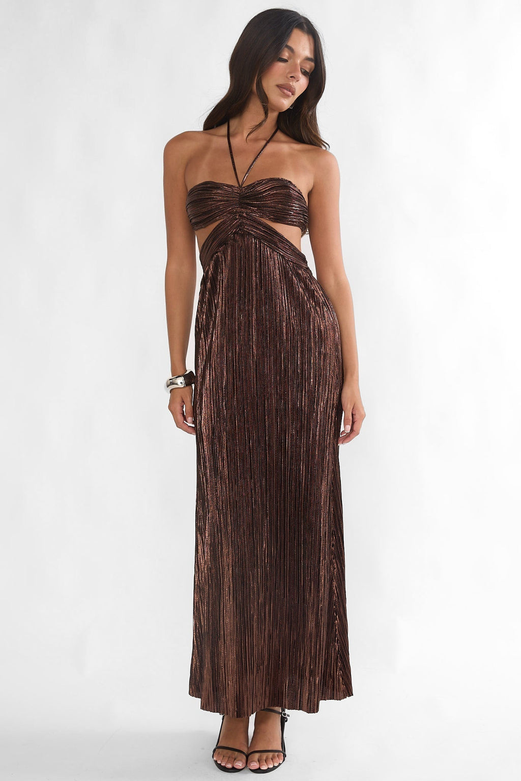 Isle Cut-Out Halter Maxi Dress Gold