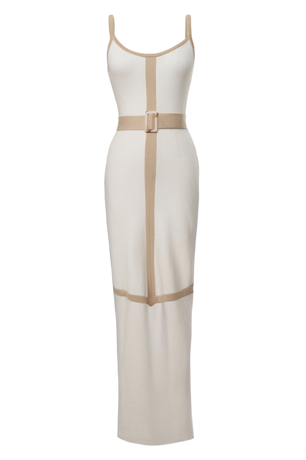 Ivory Beige Belted Cami Maxi Dress