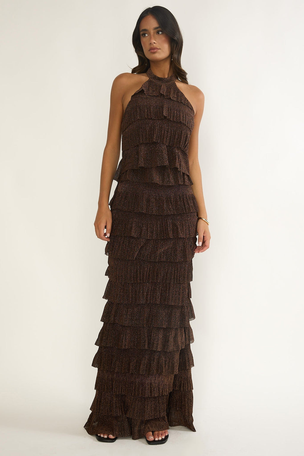 Kaelia Tiered Maxi Dress Brown