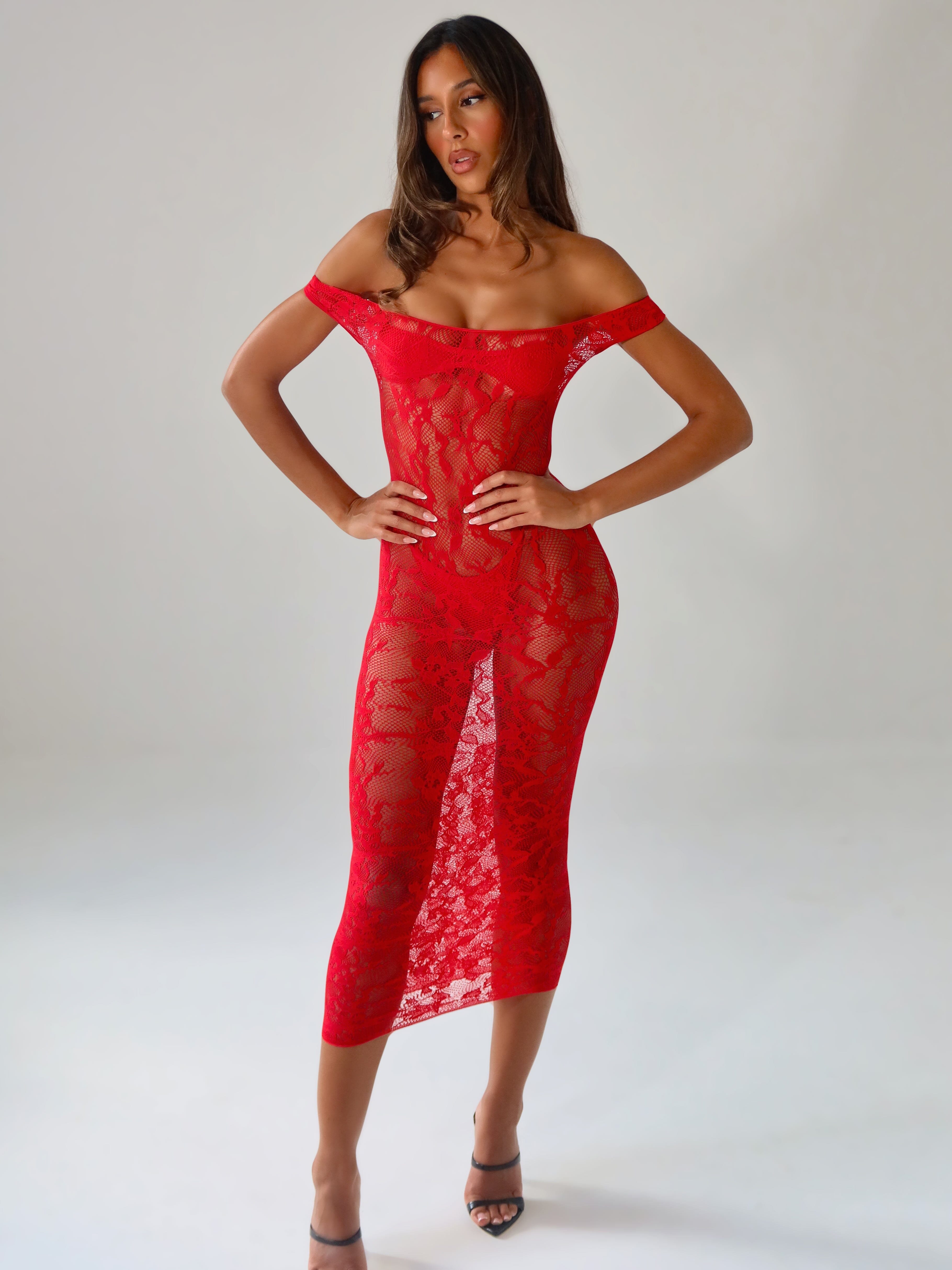 Kaelis Red Midi Dress