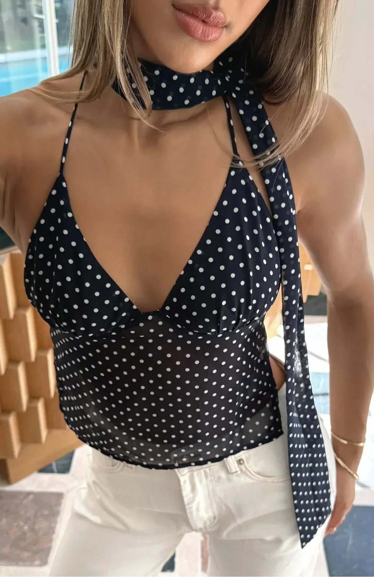 Lilly Polka Dot Top with Scarf