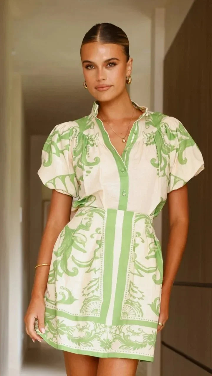 Linen Floral Top and Skirt Set