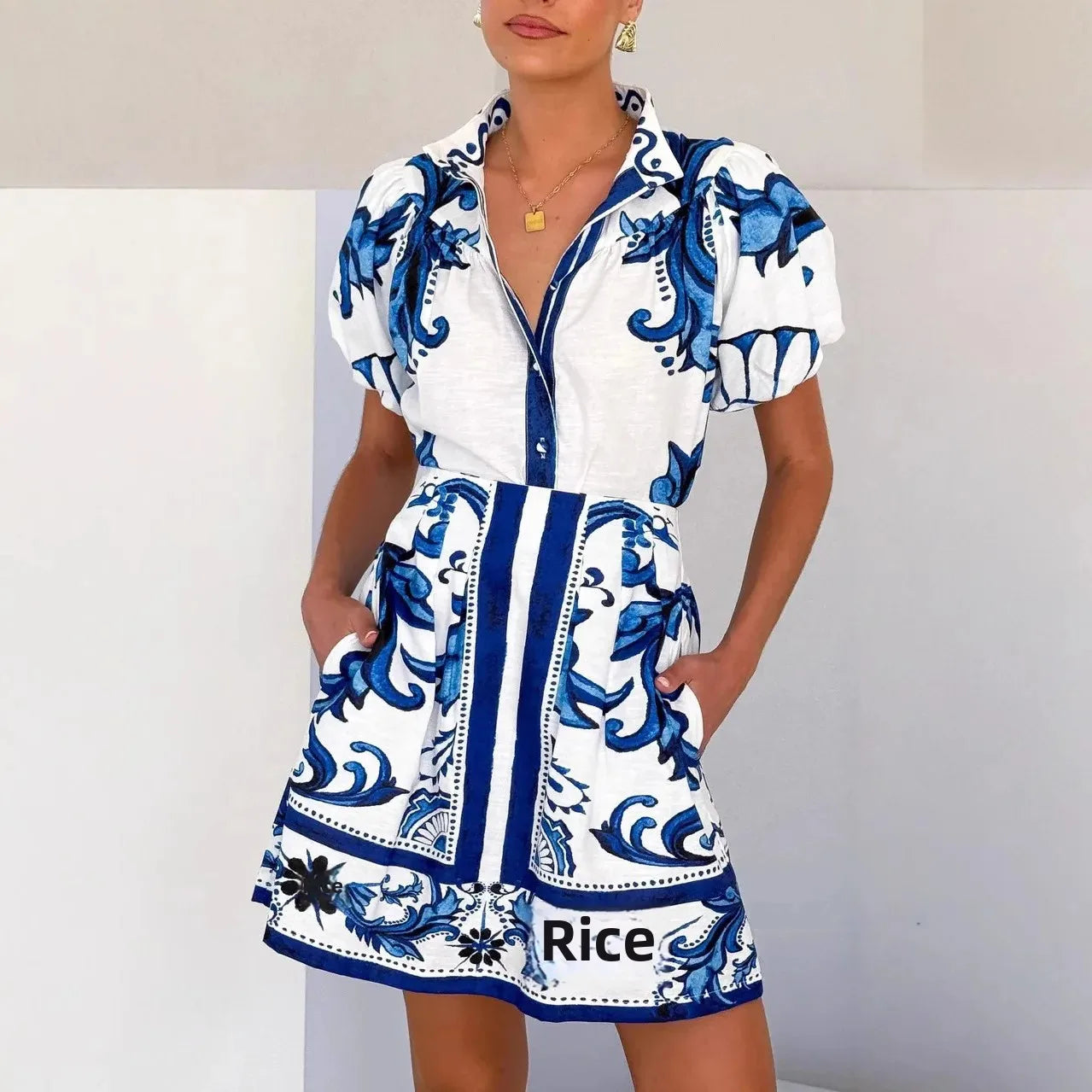 Linen Floral Top and Skirt Set