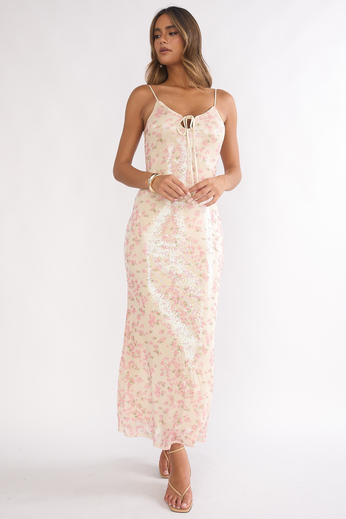 Marielle Sequin Maxi Dress Floral Pink