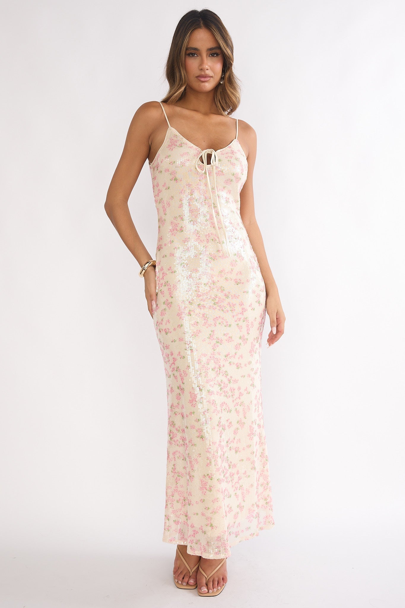Marielle Sequin Maxi Dress Floral Pink