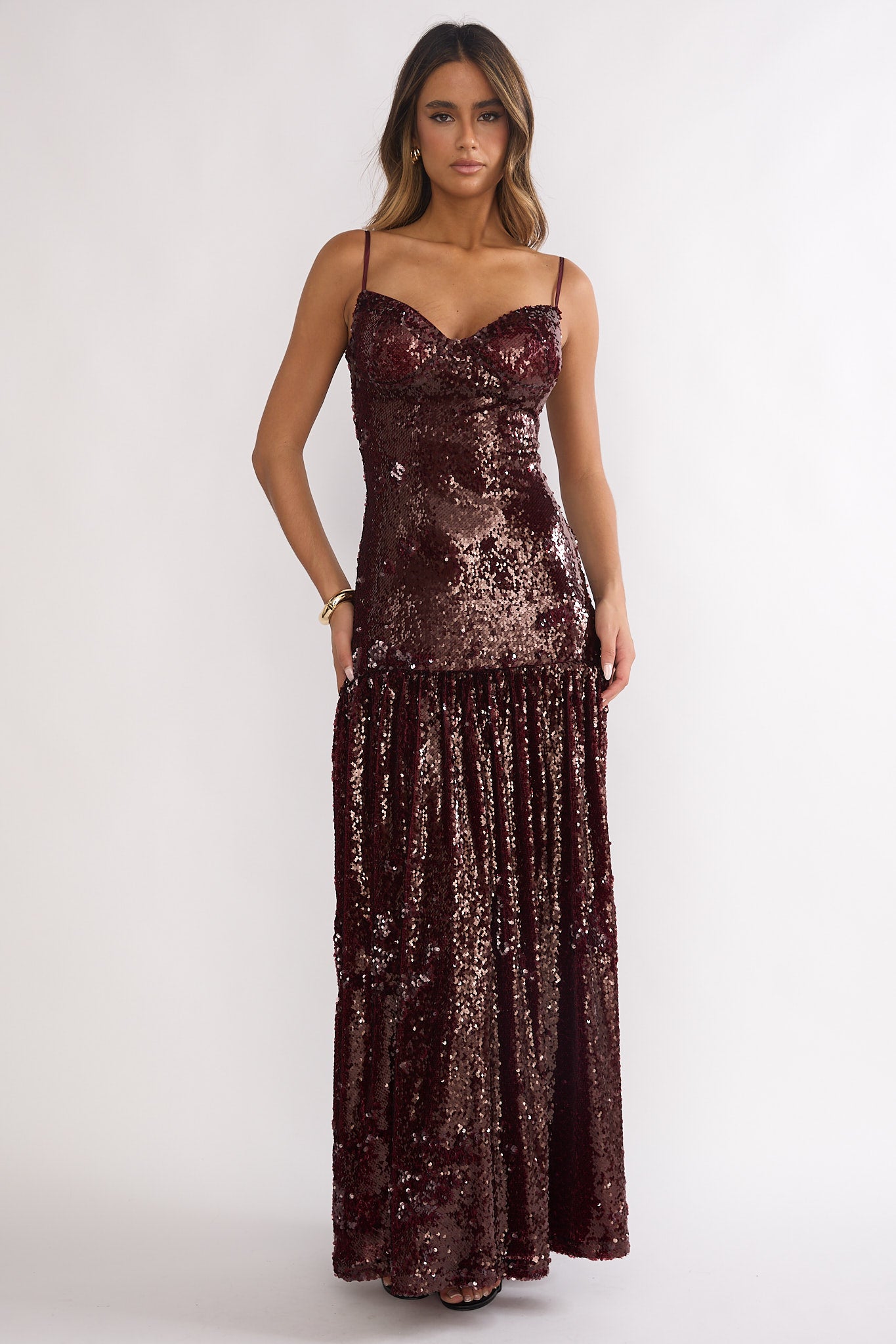 Miller Sequin Maxi Dress Burgundy